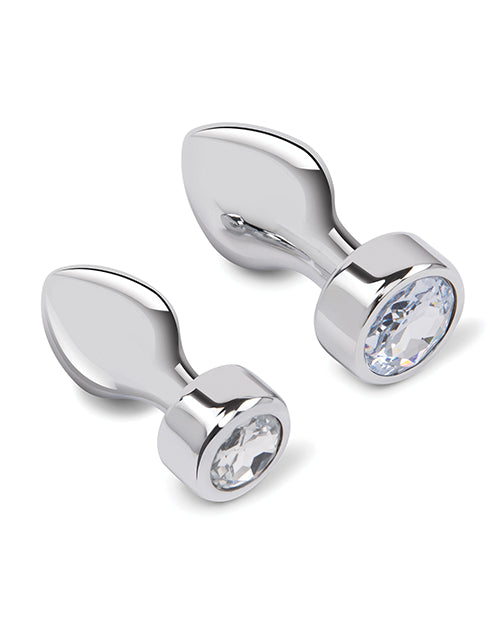 Gemsations Gemsations 2 pc 3.25" &amp; 3.7" Tapered Bling Bling Metal Butt Plug Training Set - Silver - Image 2