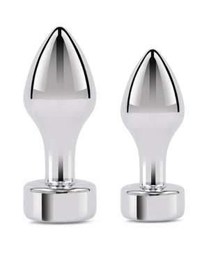 Gemsations Gemsations 2 pc 3.25" &amp; 3.7" Tapered Bling Bling Metal Butt Plug Training Set - Silver - Image 3