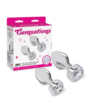 Gemsations Gemsations 2 pc 3.25" &amp; 3.7" Tapered Bling Bling Metal Butt Plug Training Set - Silver - Image 5