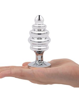 Gemsations 3 pc 2.95" & 3.25" & 3.7" Ripple Bling Bling Metal Butt Plug Training Set - Silver - Image 4