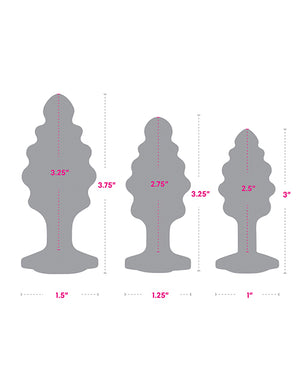 Gemsations 3 pc 2.95" & 3.25" & 3.7" Ripple Bling Bling Metal Butt Plug Training Set - Silver - Image 5