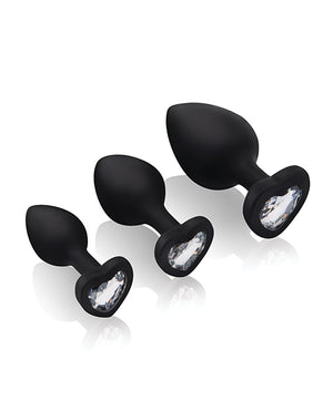 Gemsations Gemsations 3 pc 2.75" &amp; 3.15" &amp; 3.7" Silicone Bling Bling Heart Butt Plug Training Set - Bl