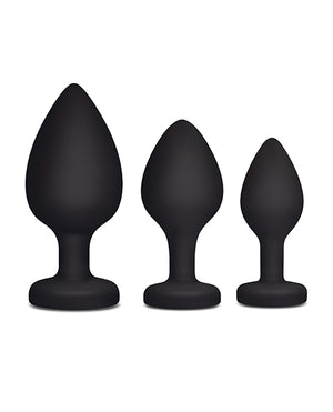 Gemsations Gemsations 3 pc 2.75" &amp; 3.15" &amp; 3.7" Silicone Bling Bling Heart Butt Plug Training Set - Bl