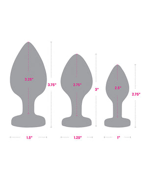 Gemsations Gemsations 3 pc 2.75" &amp; 3.15" &amp; 3.7" Silicone Bling Bling Heart Butt Plug Training Set - Bl