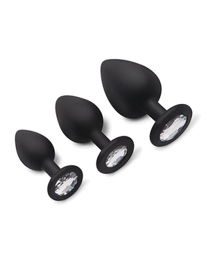 Gemsations Gemsations 3 pc 2.75" &amp; 3.15" &amp; 3.7" Silicone Bling Bling Butt Plug Training Set - Black -