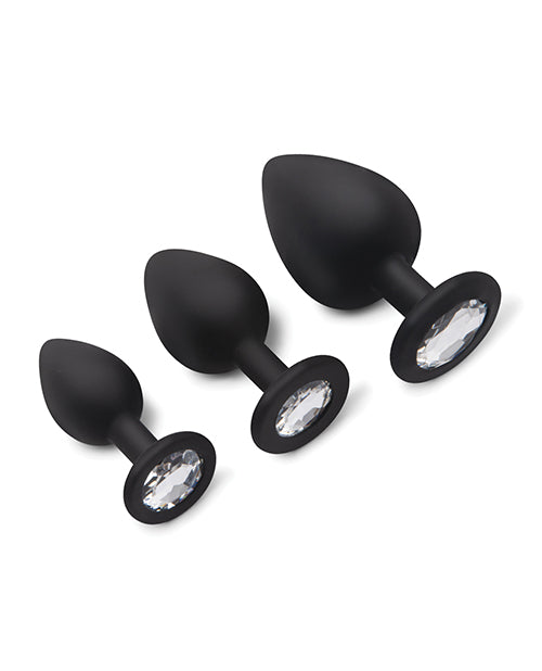 Gemsations Gemsations 3 pc 2.75" &amp; 3.15" &amp; 3.7" Silicone Bling Bling Butt Plug Training Set - Black -