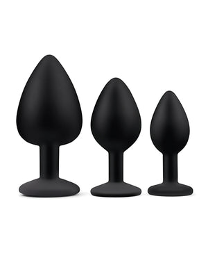 Gemsations Gemsations 3 pc 2.75" &amp; 3.15" &amp; 3.7" Silicone Bling Bling Butt Plug Training Set - Black -
