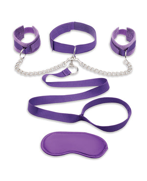 Lux Fetish Lux Fetish Collar Cuffs &amp; Leash Set - Removable Purple - Image 2