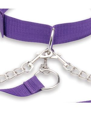Lux Fetish Lux Fetish Collar Cuffs &amp; Leash Set - Removable Purple - Image 3