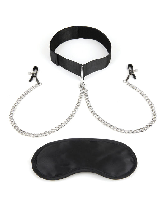 Lux Lux fetish Collar &amp; Nipple Clamps w/Adjustable Pressure Clamps