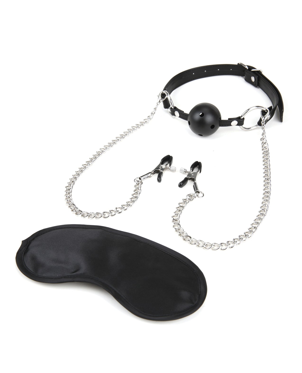 Lux Lux Fetish Breathable Ball Gag w/Adjustable Pressure Nipple Clamps