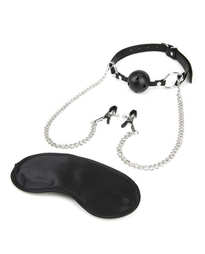 Lux Lux Fetish Breathable Ball Gag w/Adjustable Pressure Nipple Clamps
