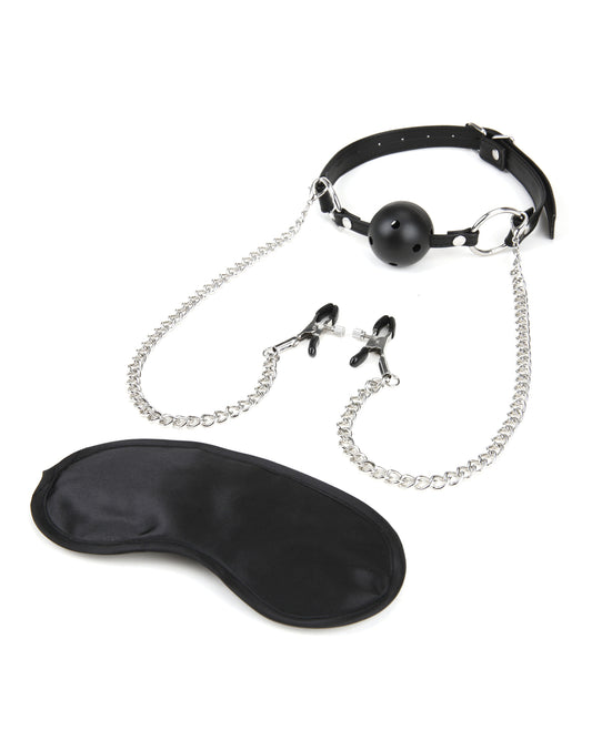 Lux Lux Fetish Breathable Ball Gag w/Adjustable Pressure Nipple Clamps