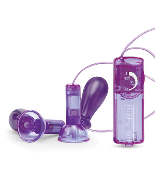 Lux Fetish Lux Fetish Vibrating Nipple Suckers w/Wired Remote Control - Purple - Image 2