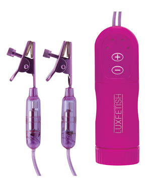 Lux Fetish Lux Fetish Vibrating Nipple Clamps w/Wired Remote Control - Pink/Purple - Image 2