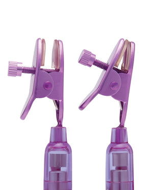 Lux Fetish Lux Fetish Vibrating Nipple Clamps w/Wired Remote Control - Pink/Purple - Image 3