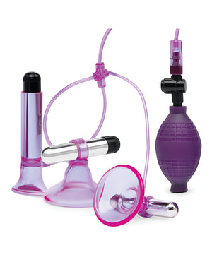 Lux Fetish Lux Fetish Vibrating Nipple Suckers w/Clitoral Pump &amp; Quick Release - Pink/Purple - Image 2