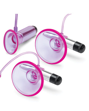 Lux Fetish Lux Fetish Vibrating Nipple Suckers w/Clitoral Pump &amp; Quick Release - Pink/Purple - Image 3