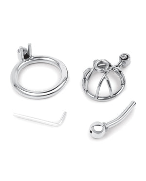 Lockmaster Lockmaster Stainless Steel Inverted Micro Chastity Cage w/Urethral Straw - Silver - Image 3