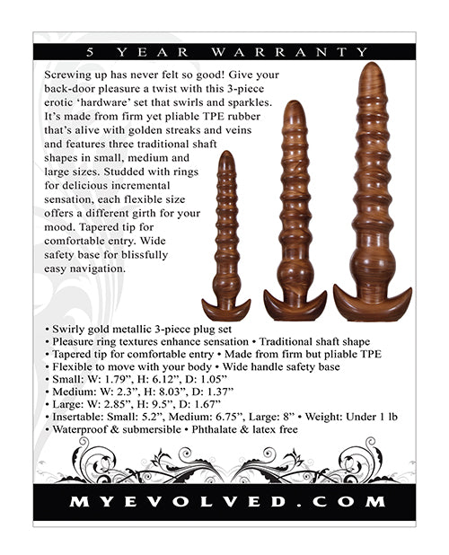 Evolved Evolved Twisted Love 3 pc Plug Set - Gold