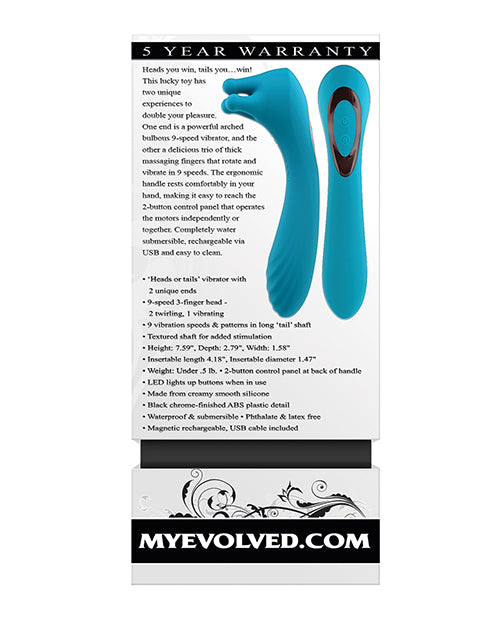 Evolved Evolved Heads or Tails Rechargeable Vibrator - Teal - Image 2