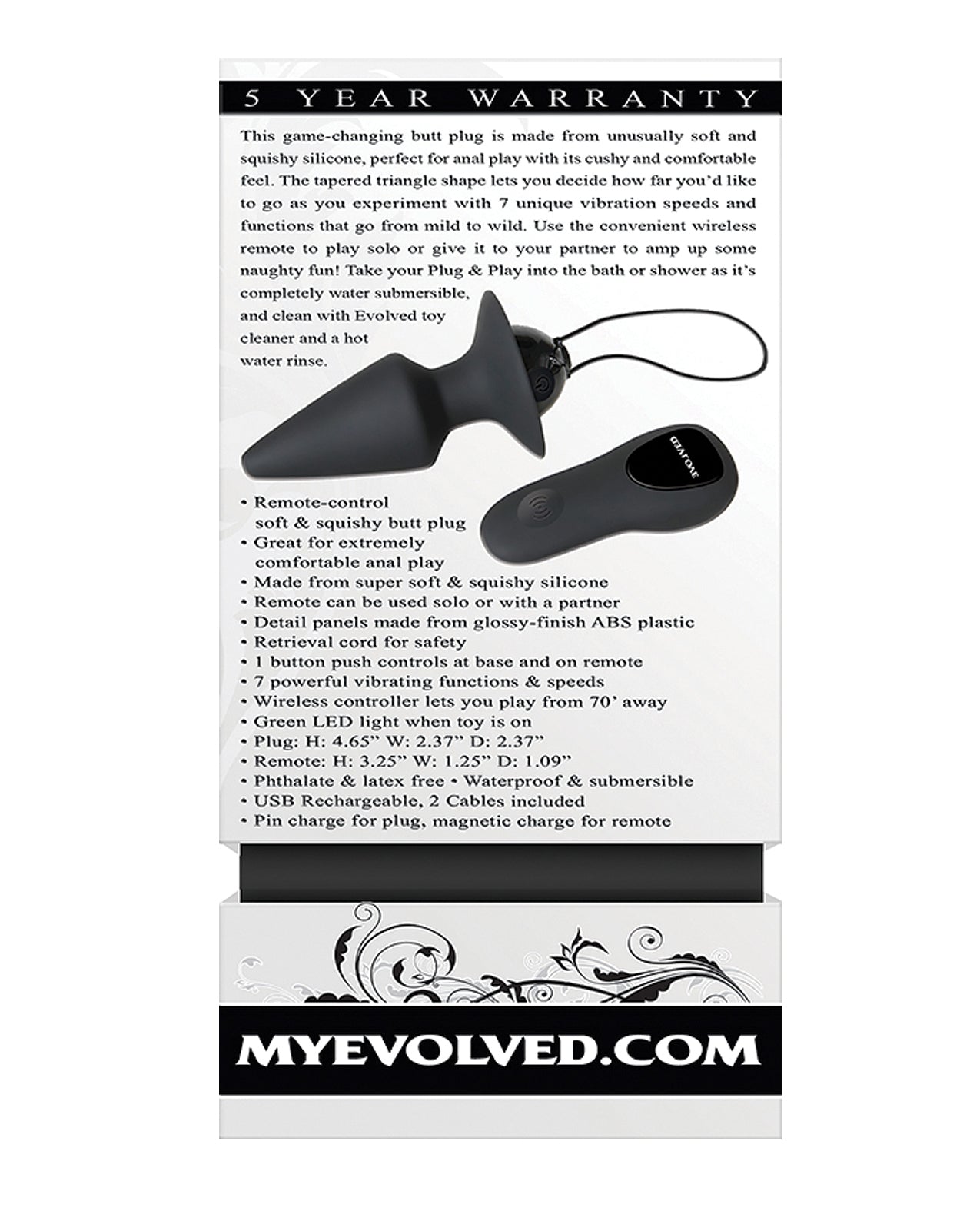 Evolved Evolved Plug &amp; Play Remote Anal Plug - Black