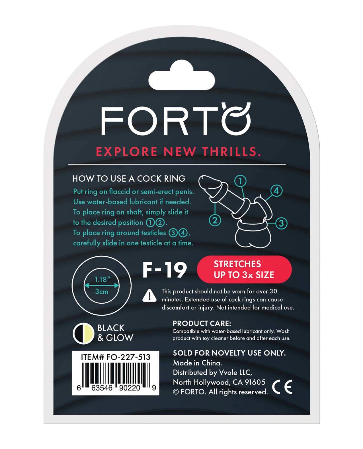 Forto Forto F-19 Two Tone Liquid Silicone Cock Ring - Black/Glow in the Dark