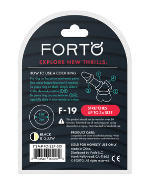 Forto Forto F-19 Two Tone Liquid Silicone Cock Ring - Black/Glow in the Dark