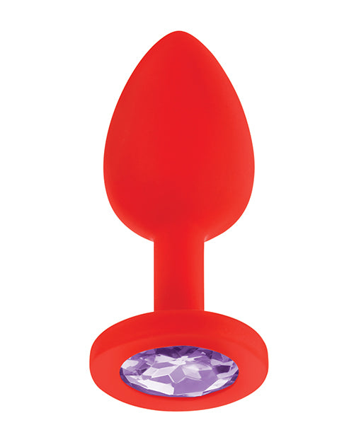 Luv Inc. Luv Inc. Jeweled Silicone Butt Plug w/Three Stones - Small Red - Image 2