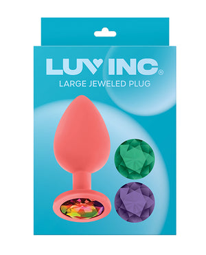 Luv Inc. Luv Inc. Jeweled Silicone Butt Plug w/Three Stones - Large Coral - Image 5