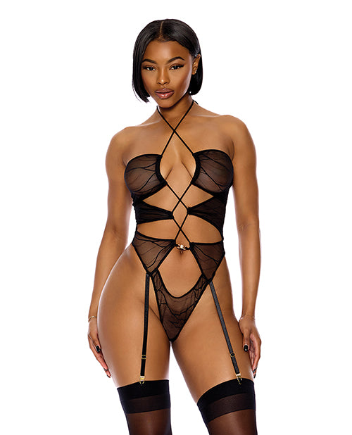 Forplay Pull My Strings Sheer Mesh Halterneck Teddy - Black XL