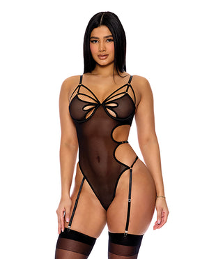 Forplay Feeling Butterflies Mesh Teddy w/Garters - Black LG