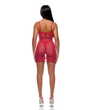 Forplay Layers To This Sheer Mesh and Knit Chemise w/Thong 2 pc Set - Pink XL - Image 3