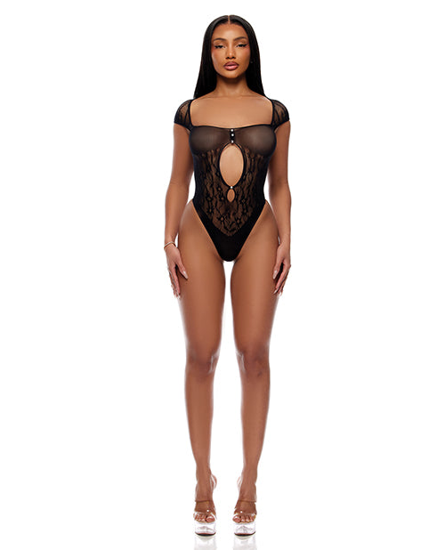 Forplay Cross Your Mind Seamless Teddy w/Rhinestone Accents - Black O/S