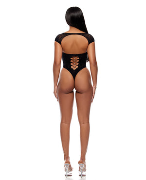 Cross Your Mind Seamless Teddy w/Rhinestone Accents - Black O/S - Image 3