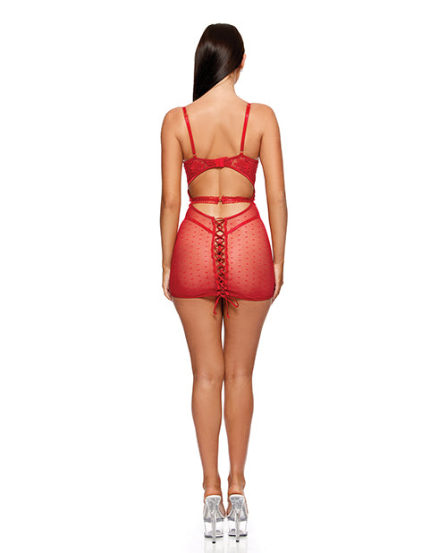 Forplay La Vie En Rose Metallic Embroidered Chemise, Panty &amp; Belt 3 pc Set - Red LG - Image 2