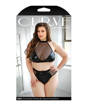 Curve by Fantasy Lingerie Curve Rebel Wetlook Halter Top w/Removable Chain &amp; Panty Black 3X/4X - Image 3