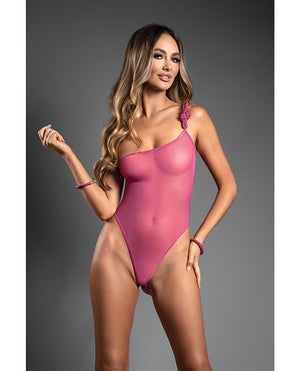 Domina by Fantasy Domina One-Shoulder Sheer Mesh Teddy w/Rope Cuffs - Pink S/M - Image 2
