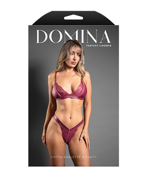 Domina by Fantasy Domina Lace Bralette &amp; Panty in Leatherette w/Zipper Detail - Berry M/L - Image 4