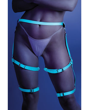Glow by Fantasy Lingerie Glow Buckle Up Glow in the Dark Leg Harness Light Blue O/S - Image 2
