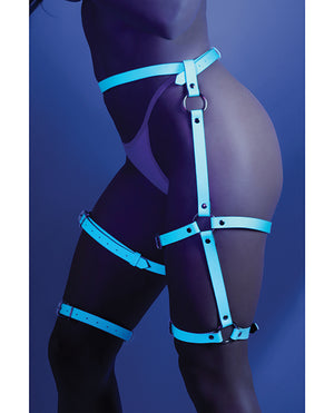 Glow by Fantasy Lingerie Glow Buckle Up Glow in the Dark Leg Harness Light Blue O/S - Image 3