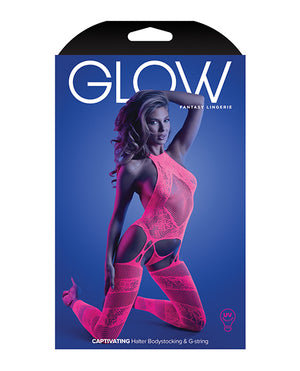 Glow by Fantasy Lingerie Glow Captivating Halter Bodystocking &amp; G-String Neon Pink O/S - Image 3