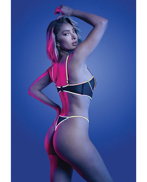 Solar Flare Flash Reflective Binding Underwire Bra & Thong - Black M/L - Image 2