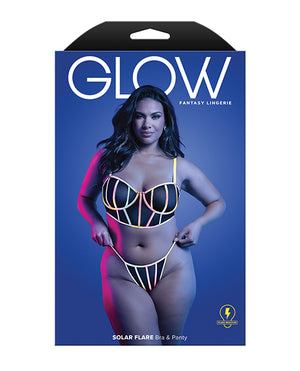 Glow by Fantasy Lingerie Solar Flare Flash Reflective Binding Underwire Bra &amp; Thong - Black QN - Image 3