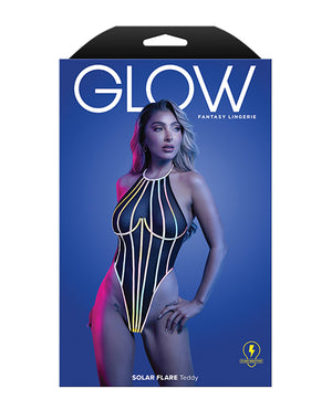 Glow by Fantasy Lingerie Solar Flare Flash Reflective Binding Halter Tie Teddy - Black L/XL - Image 3