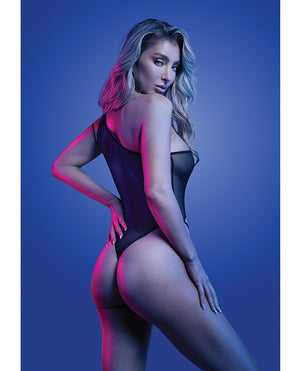 Glow by Fantasy Lingerie Luminescent Flash Reflective Floral Print Teddy - Black M/L - Image 2