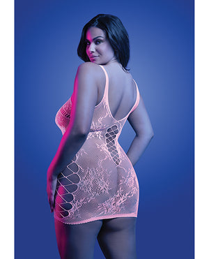 Glow by Fantasy Lingerie Magnetism Glow-in-the-Dark Lace Knit Dress; Glows Pink - White QN - Image 2