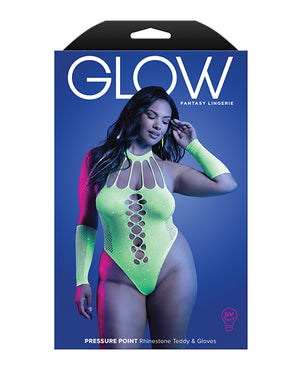 Pressure Point UV Reactive Rhinestone Studded Teddy & Gloves/Leg Warmers 2 pc Set - Neon Green QN - Image 4