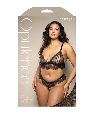 Opulence by Fantasy Opulence Metallic Eyelash Lace Bralette w/Pearl String Crotch Panty - Black QN - Image 3