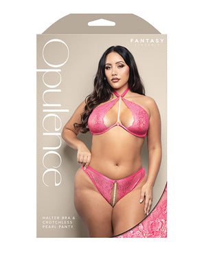 Opulence Shimmer Lace Bra & Panty w/Pearl details - Hot Pink QN - Image 3